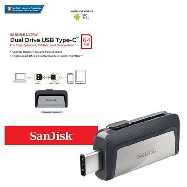 Clé USB SanDisk OTG Type-C – Double connectique, transfert instantané
